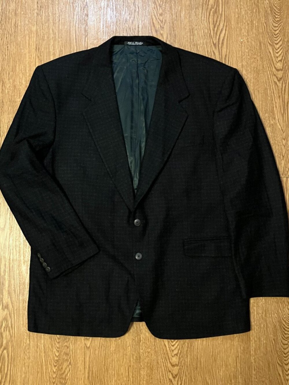 Vintage Fenzia Cashmere Lambswool Blazer Black Gray Check